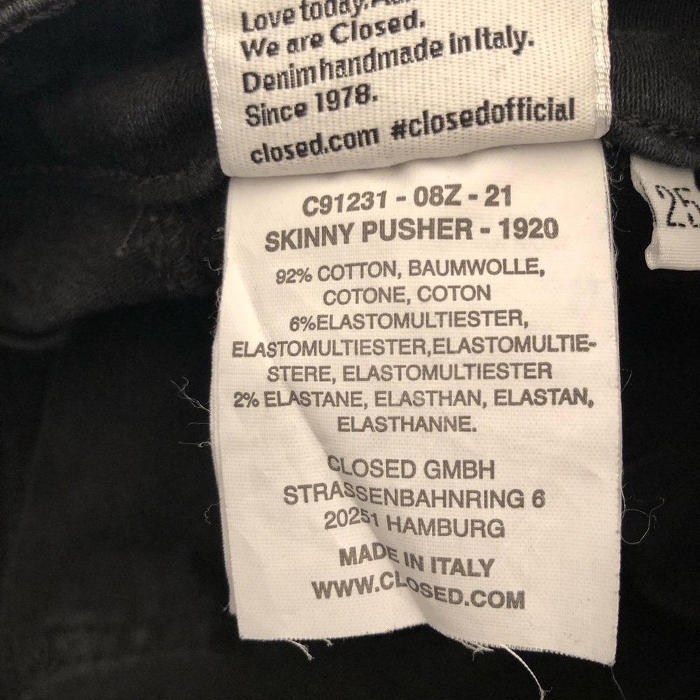 Closed Anthropologie Skinny Pusher 1920 Jeans Black Made In Italy Size 25 - Picture 7 of 14
